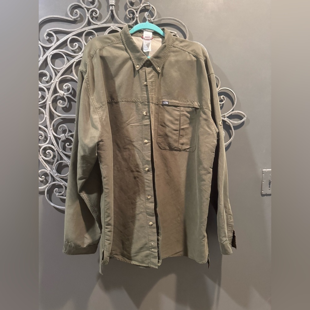 Men’s Big&tall North Face olive green moleskin performance shirt sz XXL